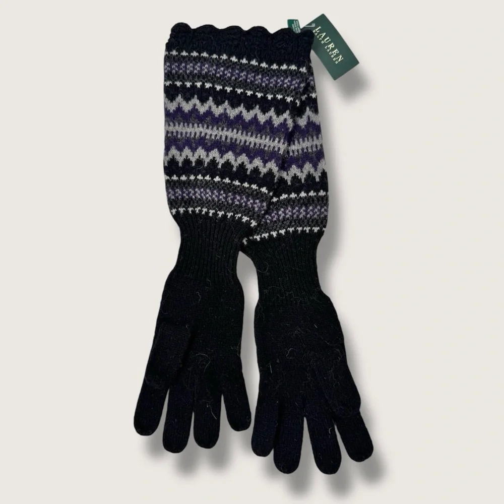 Lauren Ralph Lauren Black and Purple Knit Gloves